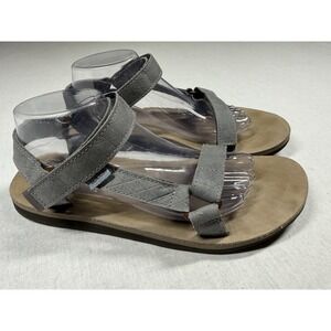 Teva Sandal Original Universal Women Sz 11 Gray Embossed Leather Comfort EUC